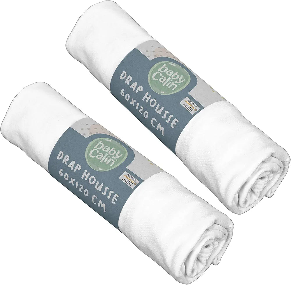 Draps Housse Bébé 100% Coton – Lot de 2 | 60×120 cm | Jersey Ultra Doux – Blanc Pur